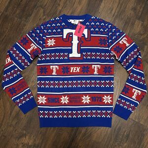 NWT FOCO Christmas Sweater Texas Rangers Red White Blue MLB Small
